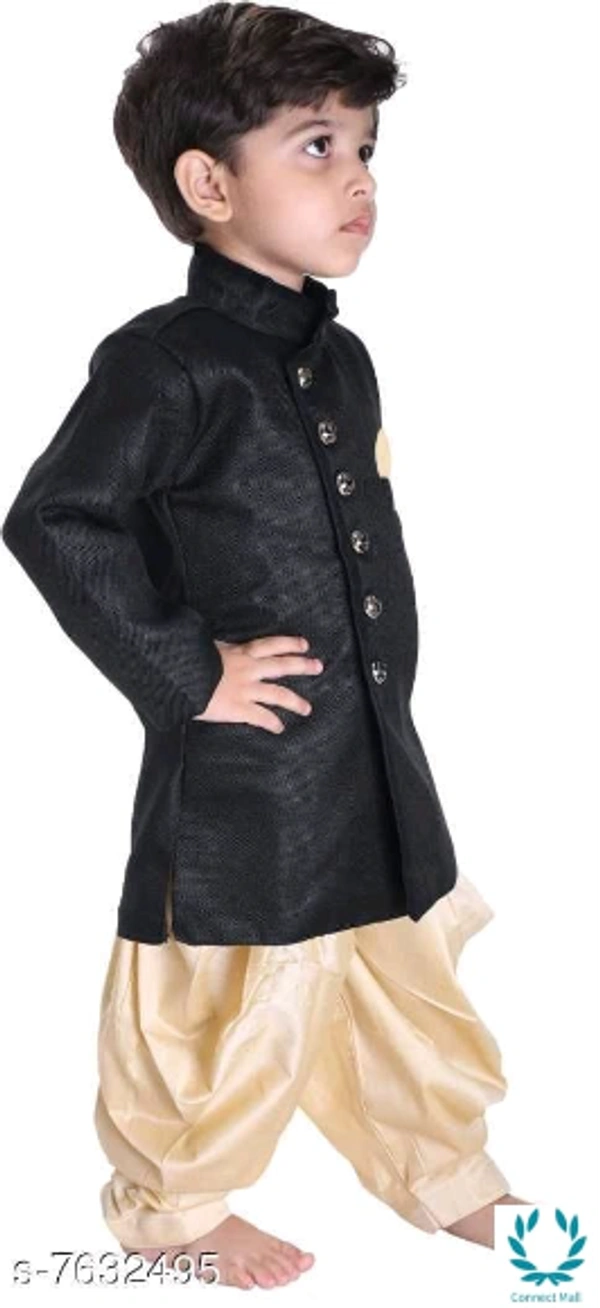 Just Creation Exclusive Hot Sherwani & Dhoti - 6-12 Months, Black/ Cream, Cotton Blend, Pack of :1